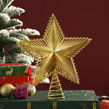 Goldener Metall-Weihnachtsbaumspitzenstern mit 5 Zacken