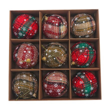 Christmas Plaid Ball Ornaments Black Red 2 Inch 9 Pcs