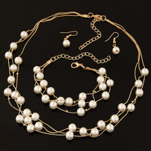 Conjunto de joias com pérolas artificiais para mulheres – Liga metálica, ajustável.