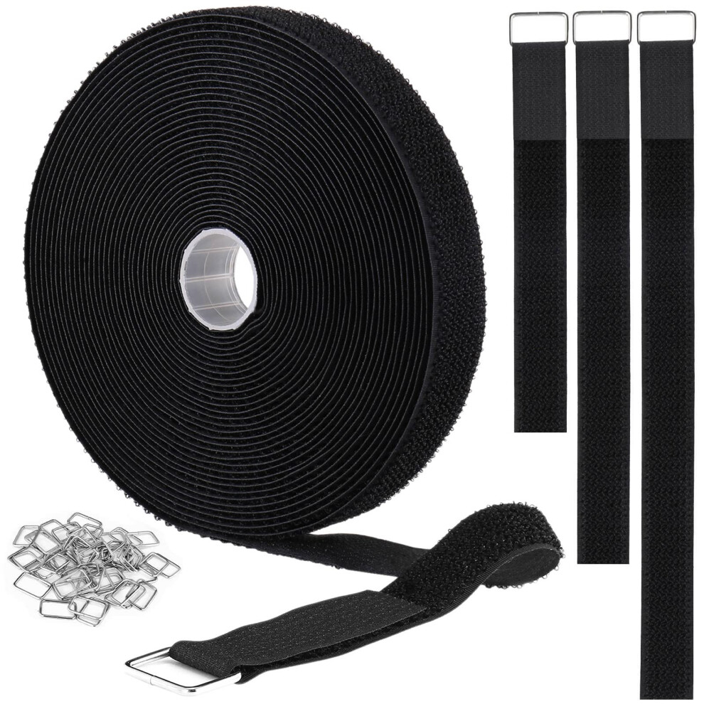 Ymcrlux 2Cm X10m Hook And Loop Straps With 40 Metal Buckles,Cut-To-Length Reusable Cable Ties,Adjustable Fastening Cable Straps,Nylon Securing Cinch 5051226965036