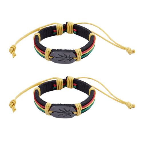 2X Bracelet Rasta Jamaique Reggae Cuir