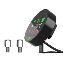 5 en 1 Compteur de TempéRature de L'Eau de Moto VoltmèTre de Temps Rechargeable USB Compteur de Vision Nocturne LED avec Capteur de TempéRature