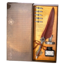 Stylo plume antique rétro gravé avec 5 plumes et encres de-café
