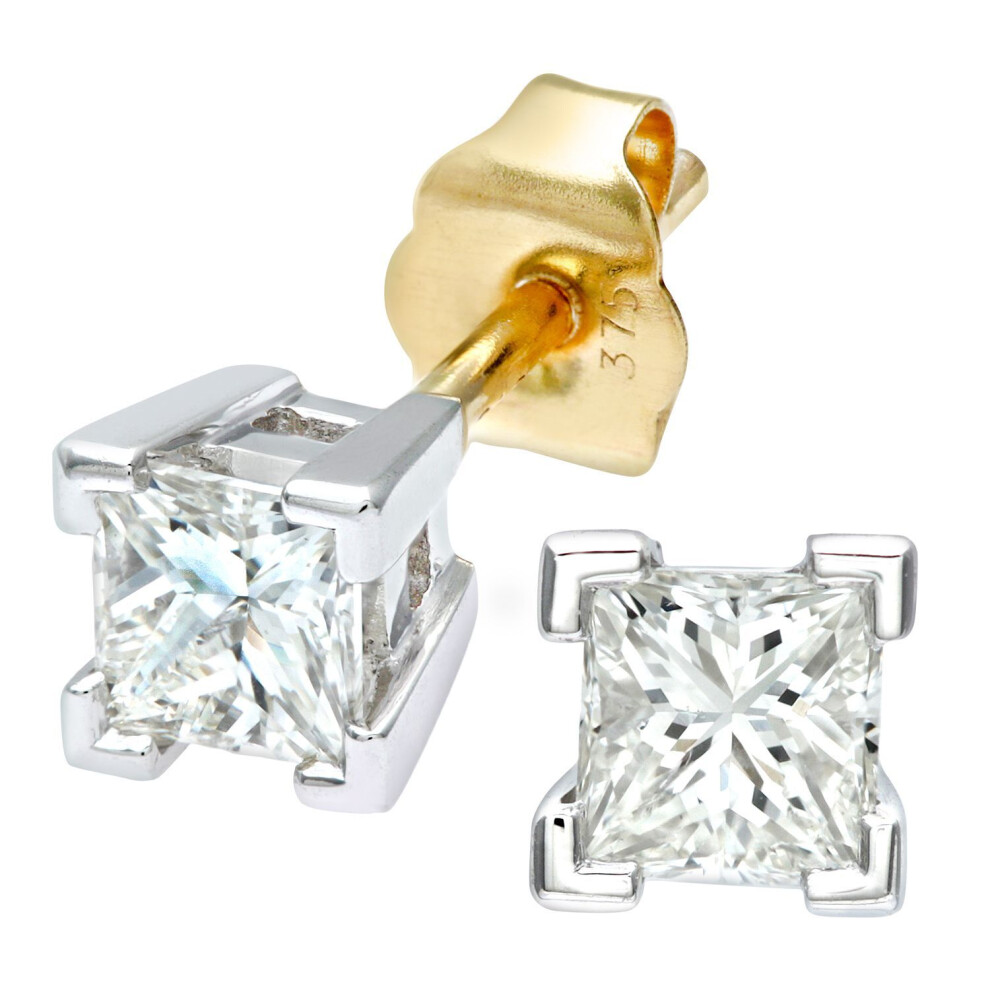 Jewelco London 9Ct White & Yellow Gold Princess 1/2Ct Diamond Solitaire Stud Earrings - Pe0axl1797yw