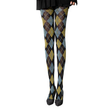 Hoge elasticiteit nylon panty's Argyle Plaids-groen blauw