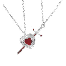 Unisex Couple Necklace Heart Rapier Design Stylish Neckchain-A