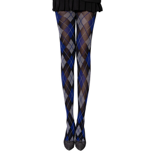 Classical Argyle Plaids Print Women's Tights Stretchy-blue gray