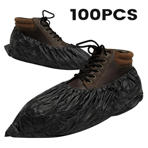 Outdoors Waterproof Shoe Covers - Non-Slip, Disposable CPE Boot Covers, Black 100 Pack 1