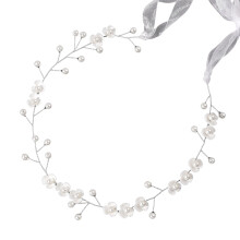 Couronne de fleurs de mariée bohème, bandeau avec perles-Argent