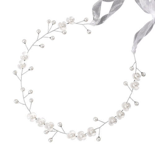 Couronne de fleurs de mariée bohème, bandeau avec perles-Argent