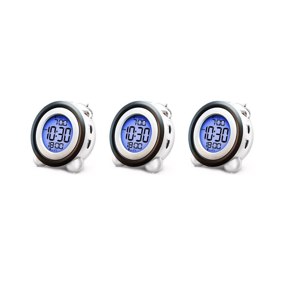 3X Digital Alarm Clock, Date Display Twin Bell Very Loud for Heavy Sleepers Dual Alarm  Backlight for Teens