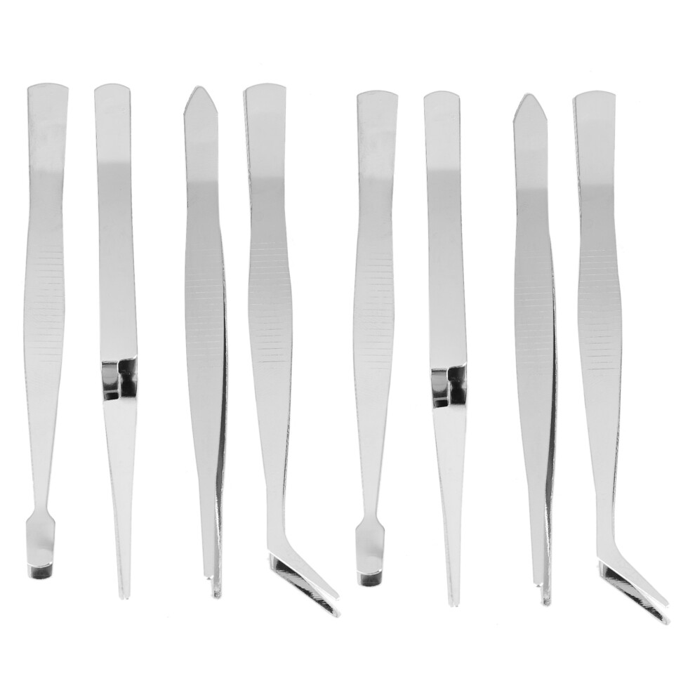 8Pcs/Set Precision Tweezers Stainless Steel Thick Electronics Forceps Eyebrow Tweezers Anti-Skid Tools