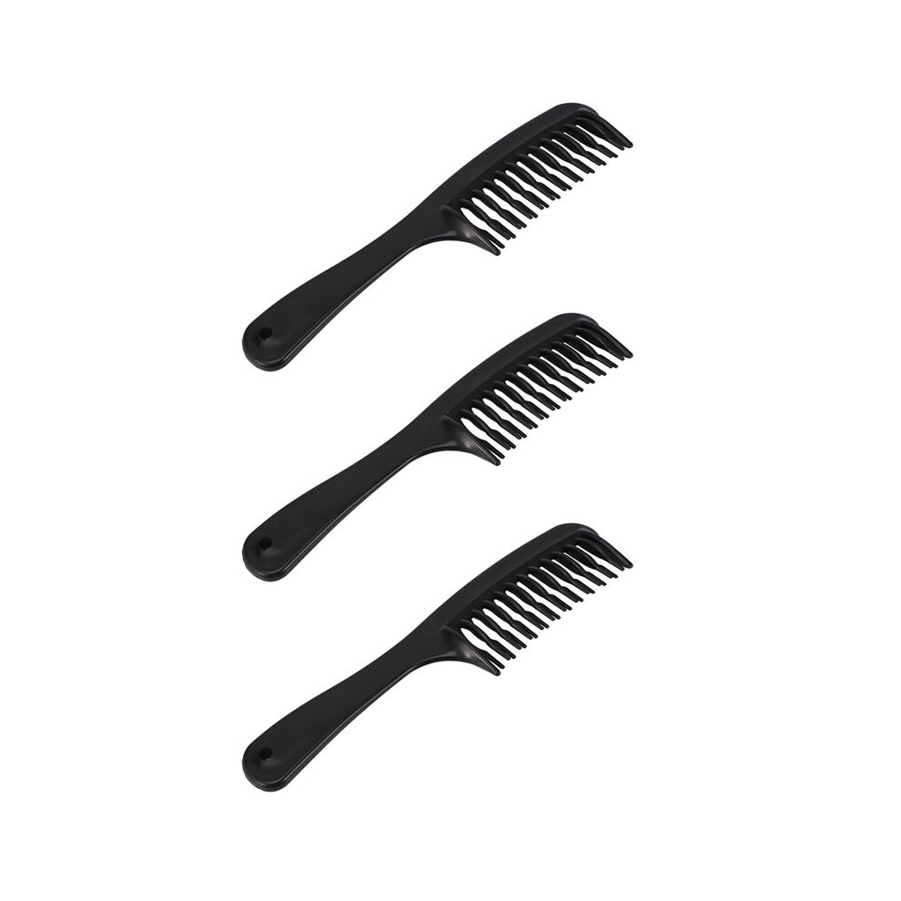 Black 3X Double Row Tooth Detangler Hair Comb Shampoo Comb With Handle For Long Curly Wet Hair