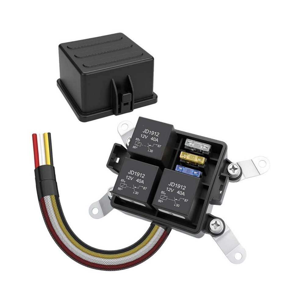 12V 3 Way Pre-Wired Fuse Relay Box, 4-Pin 40A Relay Block And Kit, 3 Relays And 3 Atc/Ato Blade Fuses For Cars Boats 6032427196657