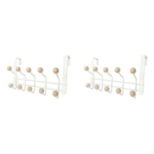 2X 5 Hooks over Door Hanger with Wooden Balls, Multi Functional Modern Design for Home Entrance, Wardrobe, Bathroom