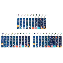 30PCS Space Ship Theme Bookmarks with Metal Charms Planet Inspirational Quotes Cards for Kids Boys Girls