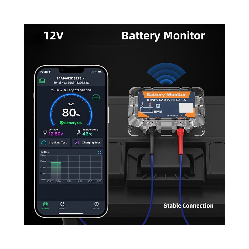 4.0 Car Battery Monitor 12V Battery Tester Charging Cranking Test Battery Analyzer App For Android Ios 2Pc 4712358174789