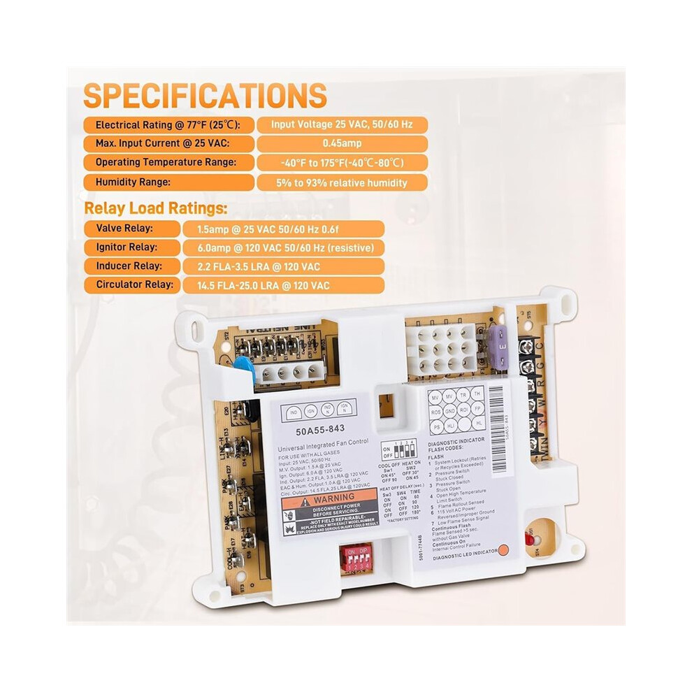 50A55-843 Integrated Furnace Control Board For White Rodgers Silicon Carbide Ignition Modules,Universal Replacement Part 6031244185660
