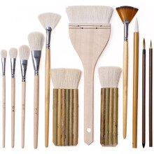 12 PCS Pottery Glaze Brushes Set with Goat Hair & Brush,Professional Soft Bristle for Ceramic, Clay, Acrylic Painting