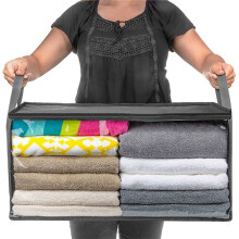 6PCS Quilt Organizer Box Foldable Portable Closet Stackable Bins Non Woven Clothes Storage Blankets Collecting Case-Gray
