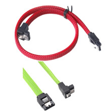 2 Pcs 50CM 3.0 III SATA3 7Pin Data Cable Right Angle 6Gb/S SSD Cables HDD Hard Disk Data Cord with Nylon Sleeved, Red & Green