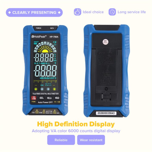 HoldPeak -790A Digital Multimeter 6000 Counts True RMS,AC/ Current Voltage,Frequency,Resistance,Auto-Select & Auto-Range 2