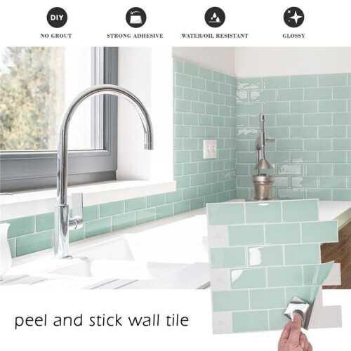 10PC Green Subway 3D Self Adhesive Wall Sticker Kitchen Splashback Tile Waterproof for Home DIY Wall Decor 2