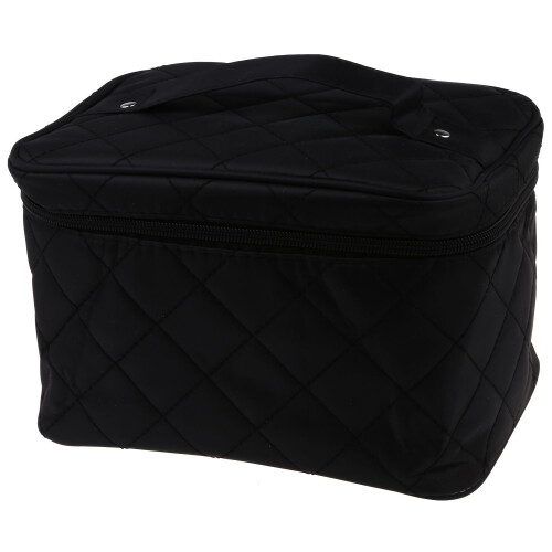 New Zipper Cosmetic Storage Make  Bag Handle Train Case Purse-L black