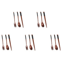 5X Wooden Flatware Set, Wooden Portable Set Chopsticks Spoon Fork Tableware Dinnerware with Black Twining Thread