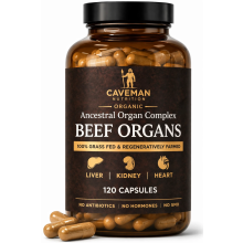Caveman Nutrition Organic Beef Organs 120 Capsules Grass Fed Liver Kidney Heart