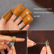 10 Pieces Sewing Thimbles Kit,Leather Finger Protectors with 2 Color Metal Thimble,Pin Pads for Hand Sewing Needlework