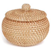 Runder Rattankorb mit Deckel, Rattan-Aufbewahrungskorb mit Deckel, Brot-, Lebensmittel-, Obst- und Snackkorb für Tischregal
