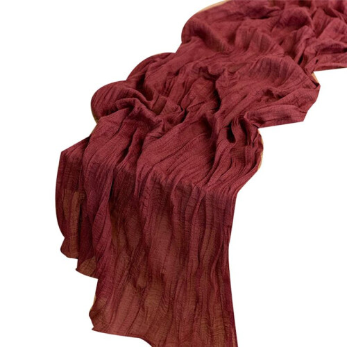 Cheesecloth Table Runner Boho Gauze Cheese Cloth Table Runner Rustic Sheer Runner Long for Wedding Claret 4Pcs