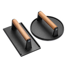2-Teilige Burgerpresse, Rechteckig, Robuste Gusseisen-Speckpresse, Fleischsteak mit Holzgriff für Grillplatte, Sandwich