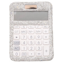 Rhinestone Crystal Dazzling 12 Digit Solar and Battery Dual Power ,LCD Display Calculator for Office, School White