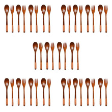 40 Piezas de Madera Juego de Tenedor de Cuchara Japonesa de 9 Pulgadas Vajilla de Cocina Cubiertos de Madera Natural Juego de Cubiertos de Cena de