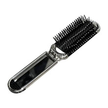 2-in-1 Portable Folding Comb & Mirror - Diamond Air Cushion, Rhinestone Bling, Compact Travel Hair Brush & Makeup Tool