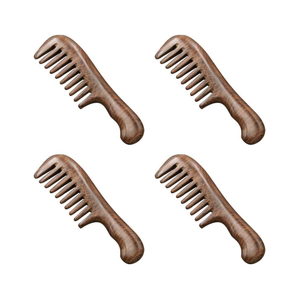 Green 4X Sandalwood Wide Tooth Comb Curly Hair Portable Coarse Tooth Wooden Comb Hair Massage Tool Coarse