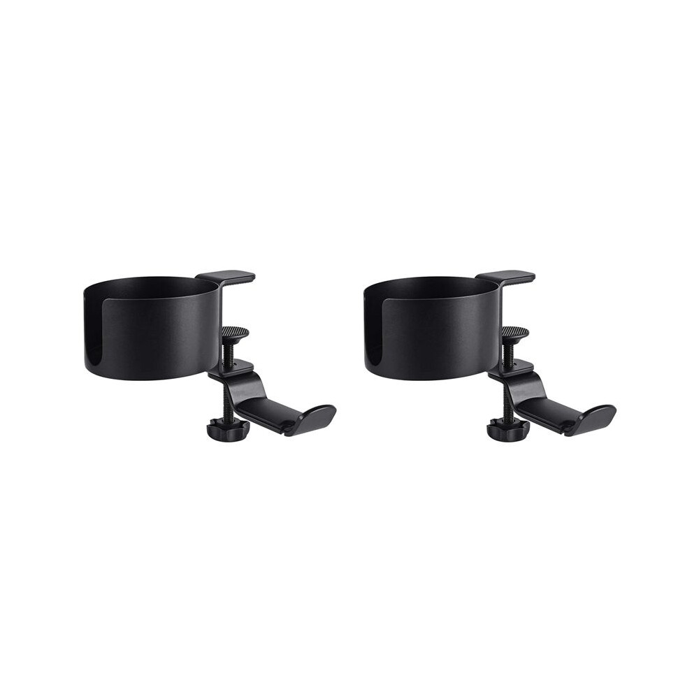 2X Desk Cup Holder, 2 in 1 Desk Cup Holder with Headphone Hanger, Anti-Spill Cup Holder for Desk or Table Black