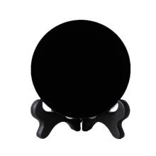 High Quality Natural Black Obsidian Scrying Mirror Healing Crystals Stone Round Plate Mirror Home Decor with Shelf
