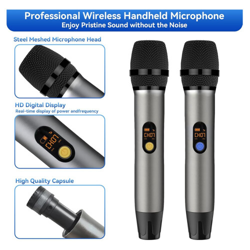 UHF Cordless Wireless Microphone Handheld Dynamic Professional Microphone System for Karaoke Singing, Church, Speech 1