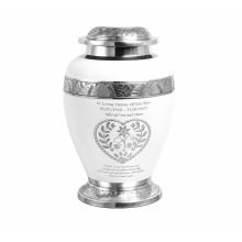Adult Memorial Ashes Urn White Floral Engraved