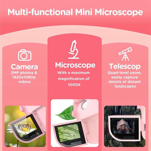 Microscope for Kids,  Portable Microscope with 8 Adjustable LED Lights, 2-Inch LCD Screen Pocket Microscope Camera 2