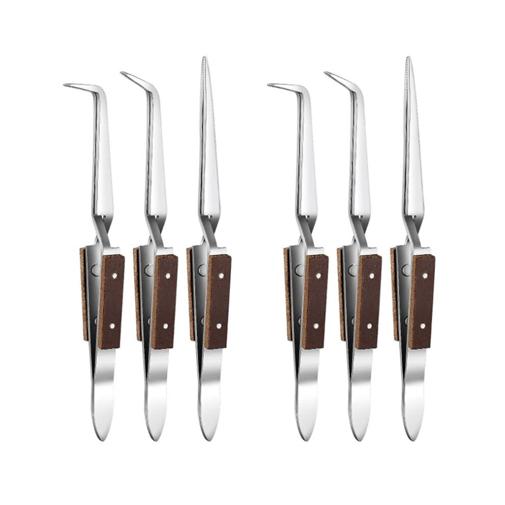 6Pcs Precision Reverse Tweezers Non-Conductive, Heat Resistant, Anti-Magnetic Pointed & Curved Tips Tweezer Set