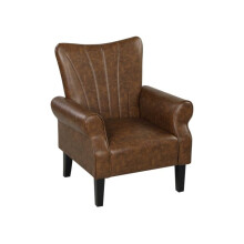 Upholstered Accent Chair with Rolled Arms and Wood Legs, Armchair for Living Room Bedroom, Brown