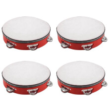 4Stück 8-Zoll-Musical Tambourine Tambourine Drum Round Percussion Geschenk für KTV Party Rot