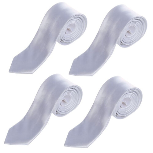 4X Polyesterue45cm Krawatte Schlips 2 Zoll Schmal Weiss Unisex
