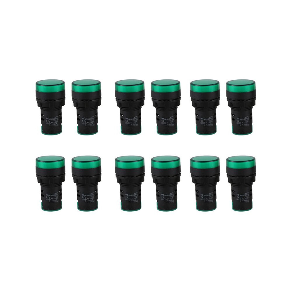12 Pcs Ac220v Led Power Indicator Signal Lamp 22Mm Dia Green/Light 6034013947520