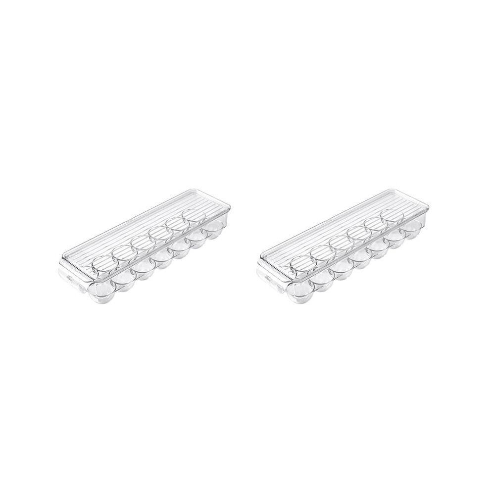 2X Clear Plastic Egg Holder - 14 Egg Tray Holder - Free Fridge Organizer with Lid, Refrigerator Storage Container