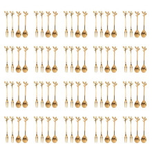 Tableware Gold Leaf Coffee Spoon Fork,80 Pack(40 Spoons 40 Forks) Little Demitasse Espresso Spoon 4.7 Inches
